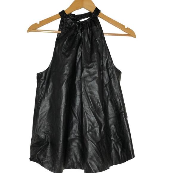 Joie Bonita Top Faux Leather Gathered Halter Neck Sleeveless Keyhole Black Small - Picture 4 of 8